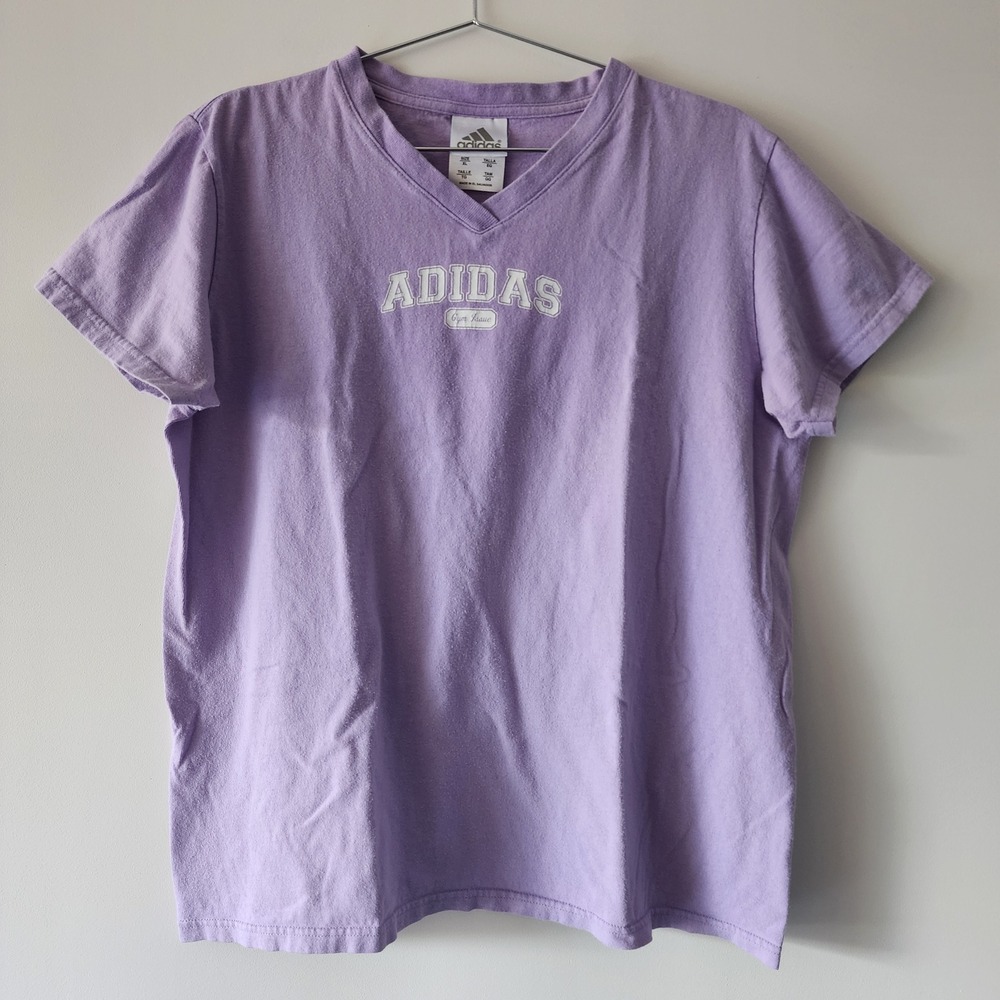Adidas V-Neck T-Shirt Womens XL Purple Gym Issue Athleisure Sporty Y2K Classic